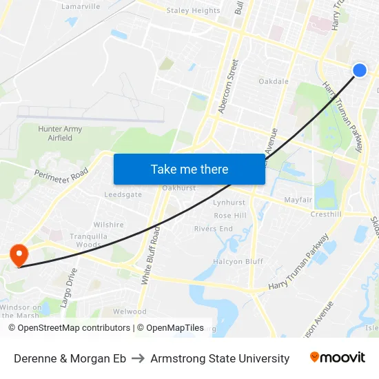 Derenne & Morgan Eb to Armstrong State University map