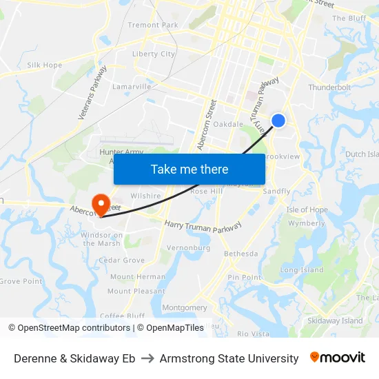 Derenne & Skidaway Eb to Armstrong State University map