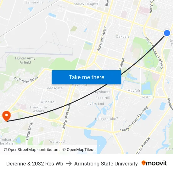 Derenne & 2032 Res Wb to Armstrong State University map