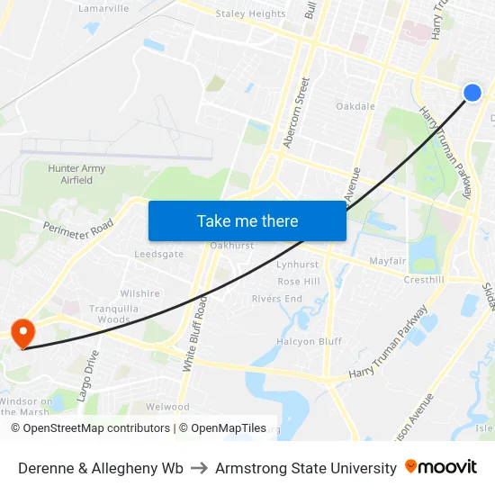 Derenne & Allegheny Wb to Armstrong State University map