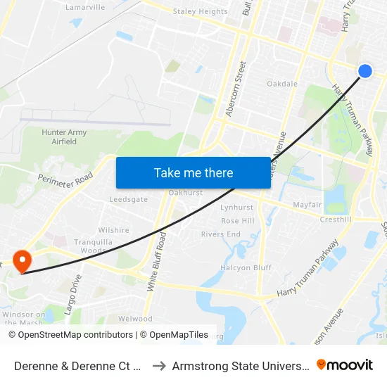Derenne & Derenne Ct Wb to Armstrong State University map