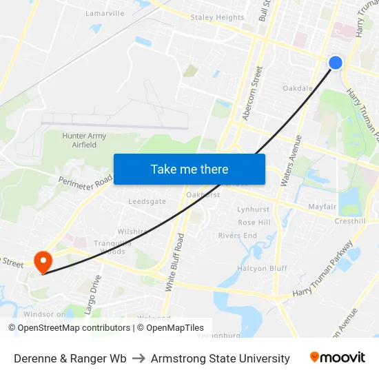 Derenne & Ranger Wb to Armstrong State University map