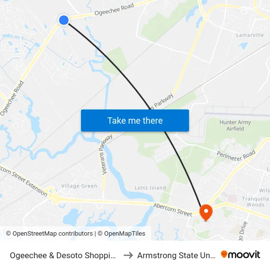 Ogeechee & Desoto Shopping Ctr Wb to Armstrong State University map