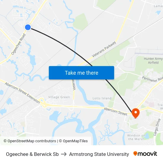Ogeechee & Berwick Sb to Armstrong State University map