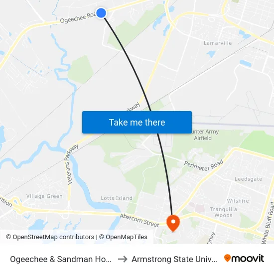 Ogeechee & Sandman Hotel Nb to Armstrong State University map