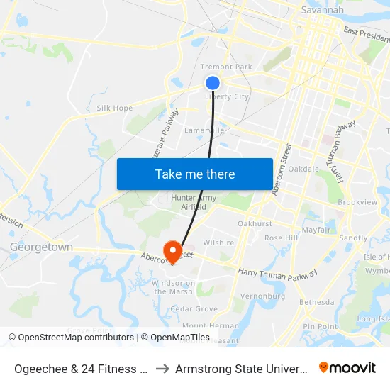 Ogeechee & 24 Fitness Nb to Armstrong State University map
