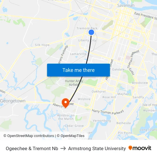 Ogeechee & Tremont Nb to Armstrong State University map