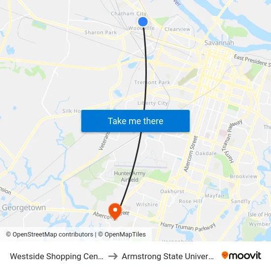 Westside Shopping Center to Armstrong State University map
