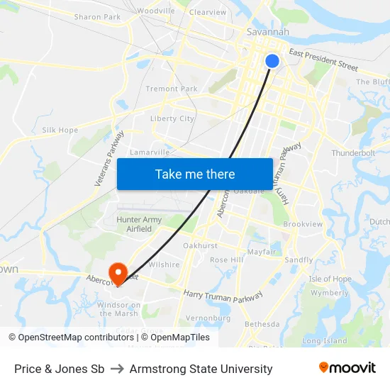 Price & Jones Sb to Armstrong State University map