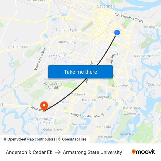 Anderson & Cedar Eb to Armstrong State University map