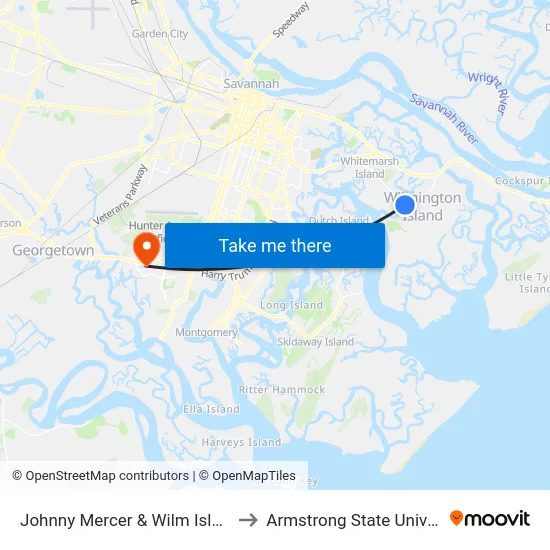 Johnny Mercer & Wilm Island Eb to Armstrong State University map