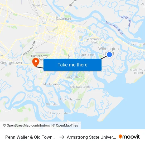 Penn Waller & Old Towne Sb to Armstrong State University map