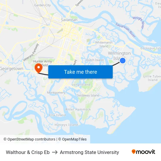 Walthour & Crisp Eb to Armstrong State University map