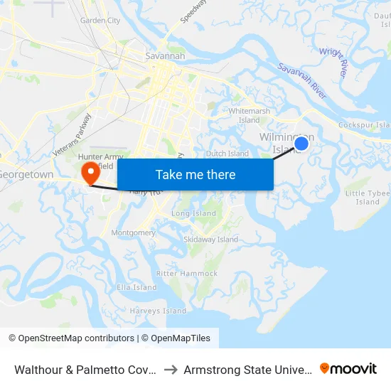 Walthour & Palmetto Cove Nb to Armstrong State University map