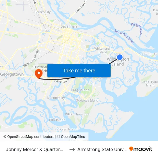 Johnny Mercer & Quarterman Wb to Armstrong State University map