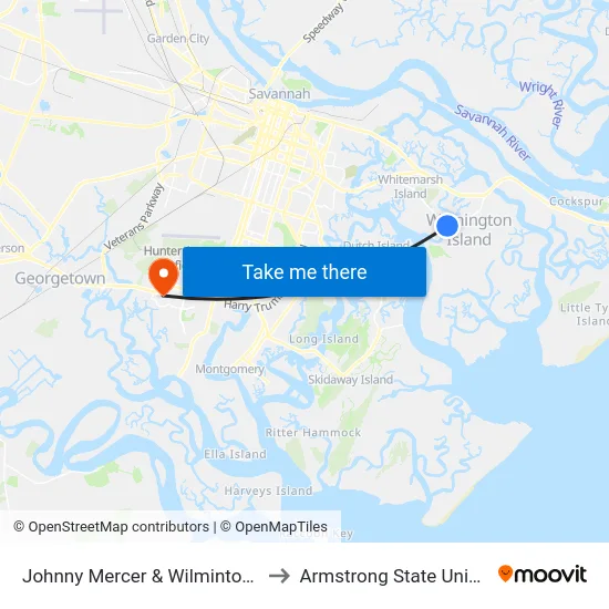 Johnny Mercer &  Wilminton Isl Rd to Armstrong State University map