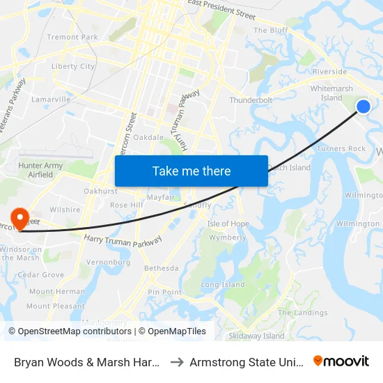 Bryan Woods & Marsh Harbour Nb to Armstrong State University map