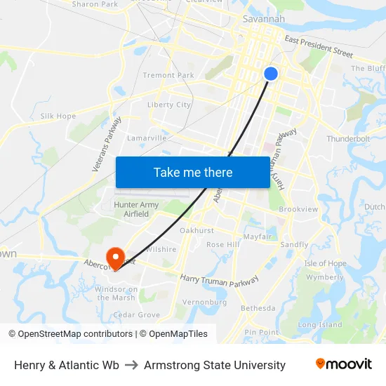 Henry & Atlantic Wb to Armstrong State University map