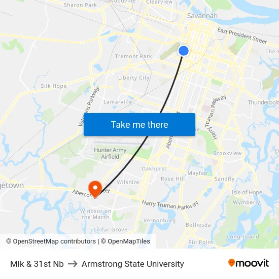 Mlk & 31st Nb to Armstrong State University map