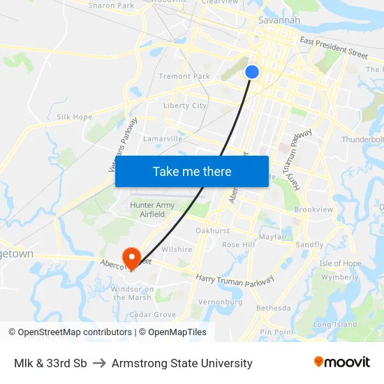 Mlk & 33rd Sb to Armstrong State University map