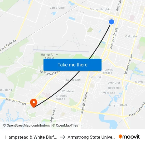 Hampstead & White Bluff Wb to Armstrong State University map