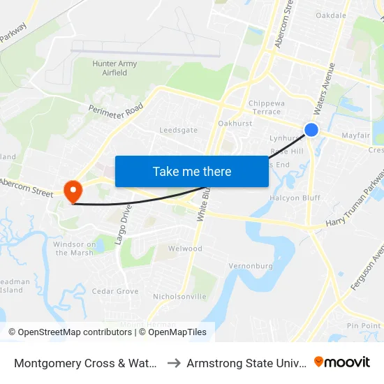 Montgomery Cross & Waters Wb to Armstrong State University map