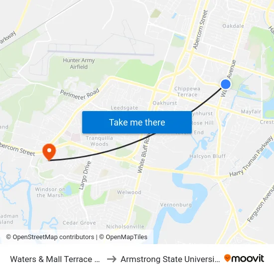 Waters & Mall Terrace Sb to Armstrong State University map