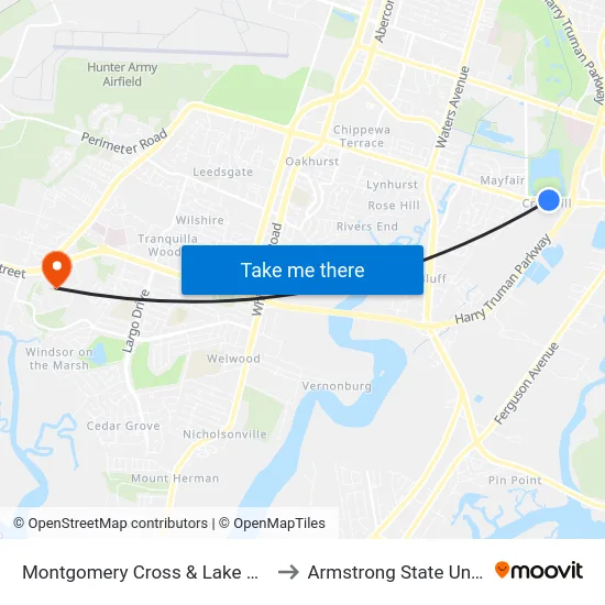 Montgomery Cross & Lake Mayer Wb to Armstrong State University map