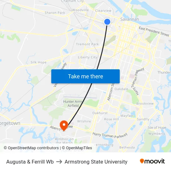 Augusta & Ferrill Wb to Armstrong State University map