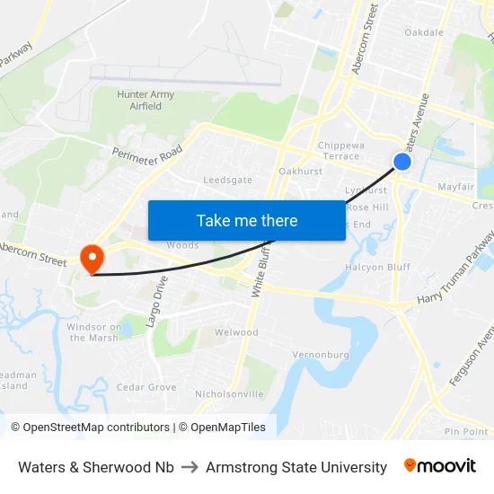 Waters & Sherwood Nb to Armstrong State University map