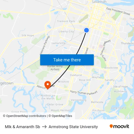Mlk & Amaranth Sb to Armstrong State University map