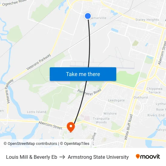 Louis Mill & Beverly Eb to Armstrong State University map