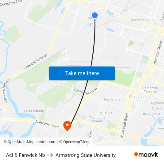 Acl & Fenwick Nb to Armstrong State University map