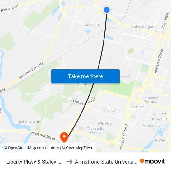 Liberty Pkwy & Staley Nb to Armstrong State University map