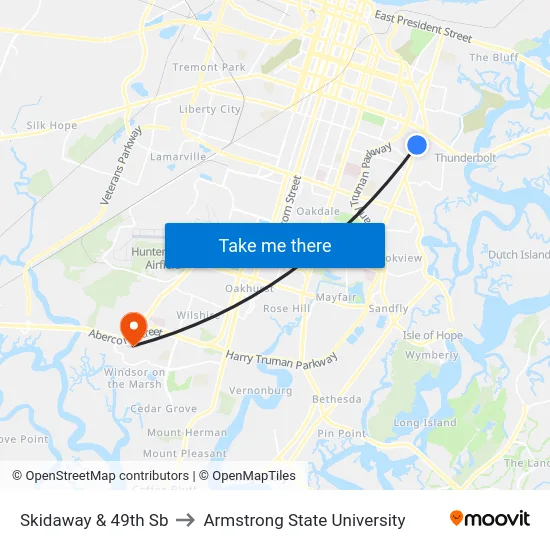 Skidaway & 49th Sb to Armstrong State University map