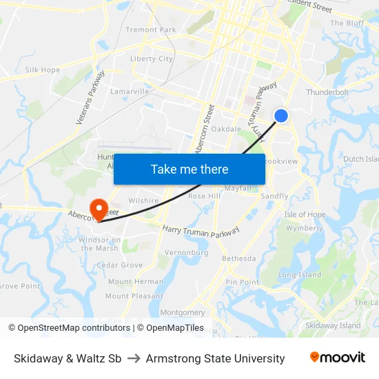 Skidaway & Waltz Sb to Armstrong State University map