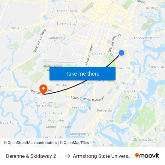 Derenne & Skidaway 2 Eb to Armstrong State University map