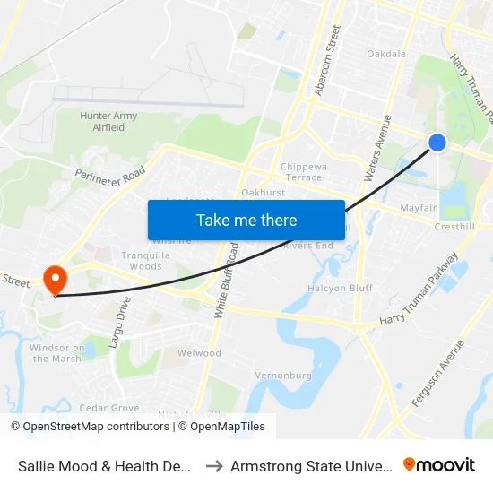 Sallie Mood & Health Dept Sb to Armstrong State University map