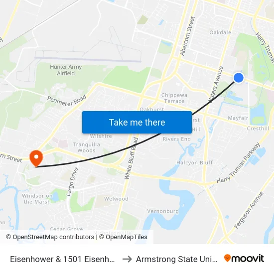 Eisenhower & 1501 Eisenhower Eb to Armstrong State University map