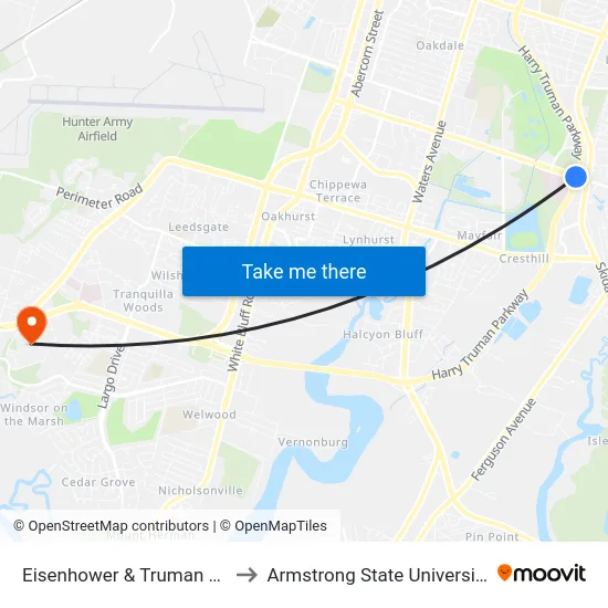 Eisenhower & Truman Eb to Armstrong State University map