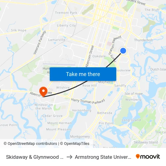 Skidaway & Glynnwood Nb to Armstrong State University map