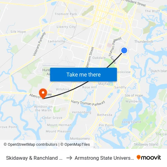 Skidaway & Ranchland Nb to Armstrong State University map