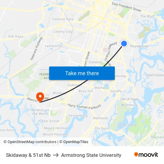 Skidaway & 51st Nb to Armstrong State University map