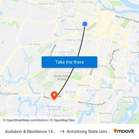 Audubon & Residence 1420 Wb to Armstrong State University map
