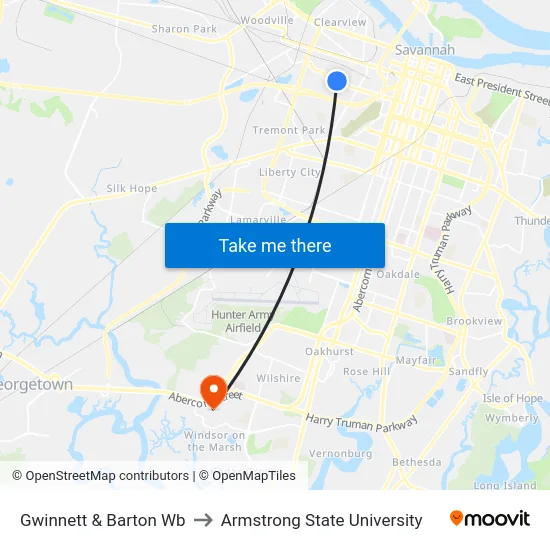 Gwinnett & Barton Wb to Armstrong State University map