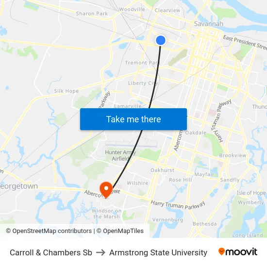 Carroll & Chambers Sb to Armstrong State University map