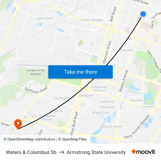 Waters & Columbus Sb to Armstrong State University map
