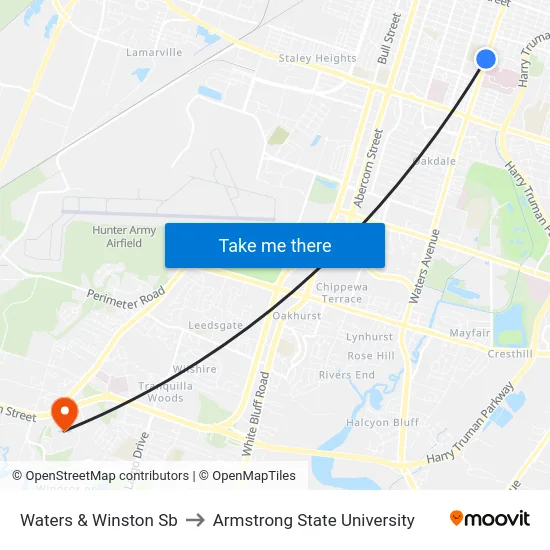 Waters & Winston Sb to Armstrong State University map