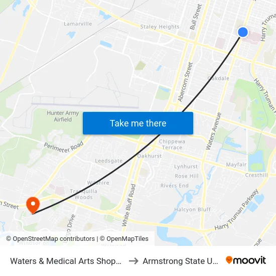 Waters & Medical Arts Shopping Ctr Sb to Armstrong State University map