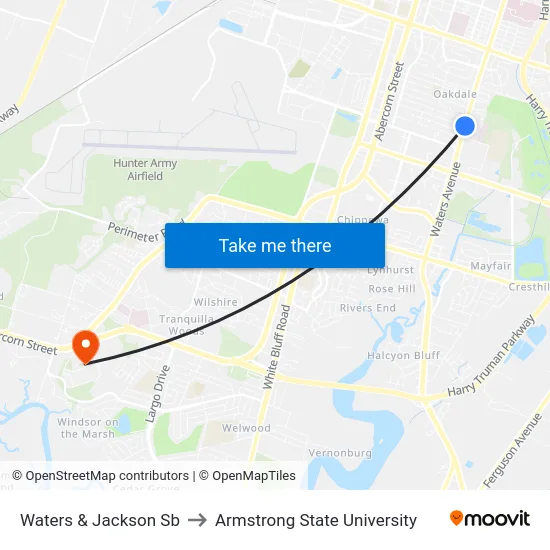 Waters & Jackson Sb to Armstrong State University map